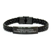 Funny Director Gifts from Friends, Unique Interlaced Leather Bracelet for Men, Women, Coworkers, and Family - 'Retired Director. Figure It Out Yourself.' - Image 1